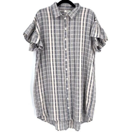 Umgee Dresses & Skirts - Umgee Women's Shirt Dress Button Up Mini Ruffled Sleeve High Low‎ Hem Tan Medium